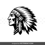 Cherokee Indian American Black and White Illustration SVG