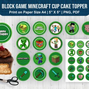 block game minecraft cup cake topper birthday download